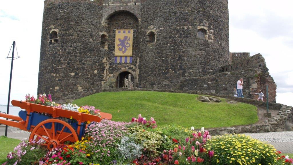 Carrickfergus Castle, situated in the town of Carrickfergus in County Antrim, on the northern shore of Belfast Lough.