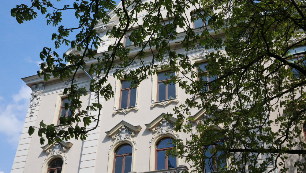 The second house by the street with chestnut trees