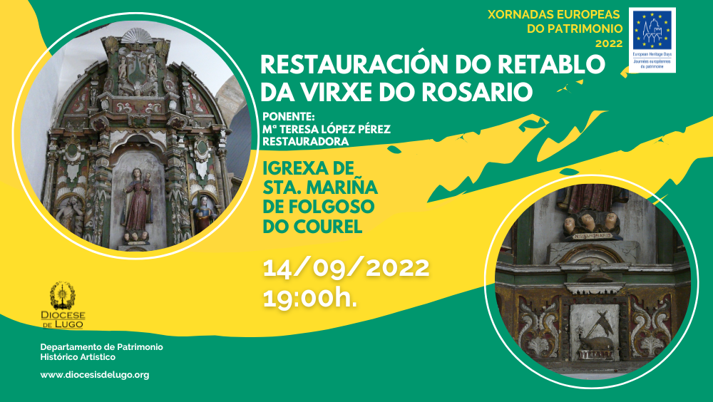 Cartel anunciador charla y visita iglesia de Sta. Mariña de Folgoso do Courel