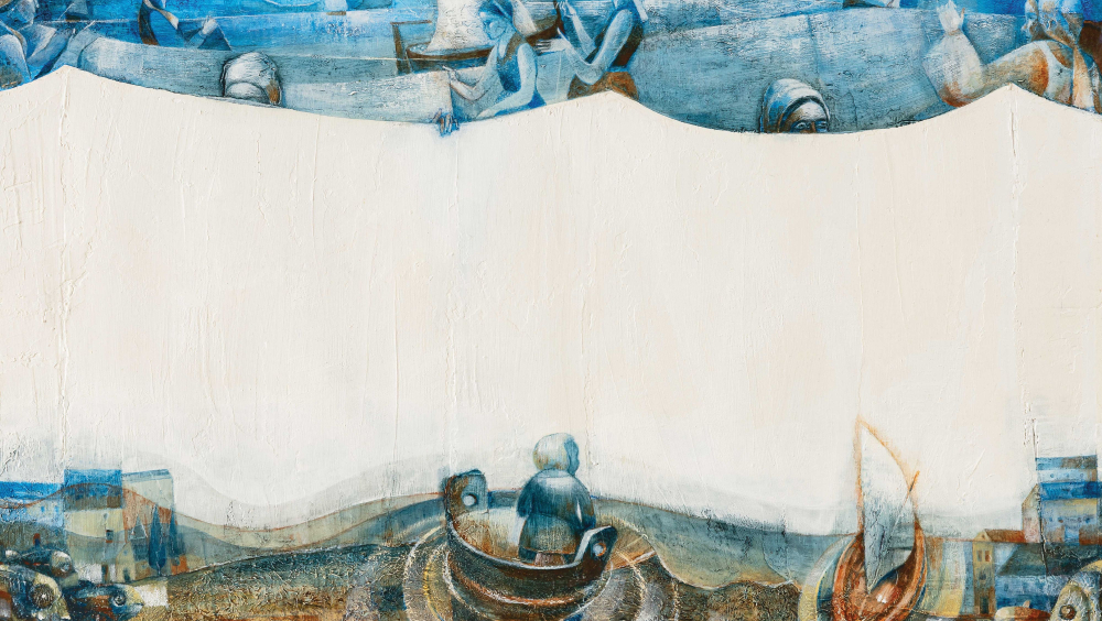 Washing the laundry by the sea shore, illustration from the picture-book The Little White Laundresses Fishes.