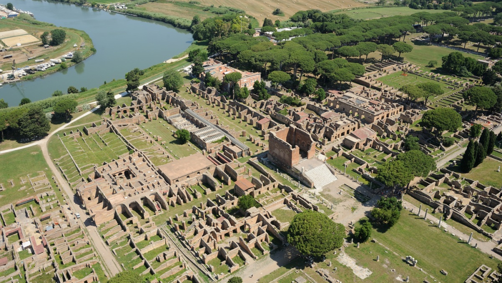 Aerial photo of the archaeological area of Ostia Antica