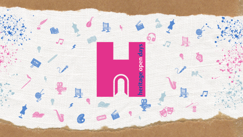 Festival H logo surrounded by music and art icons
