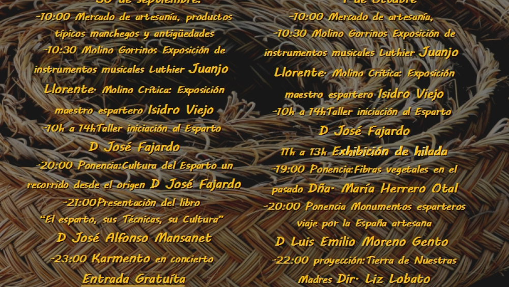 Actividades programadas para las JORNADAS DE LA CULTURA DEL ESPARTO, El Romeral (Toledo-España)