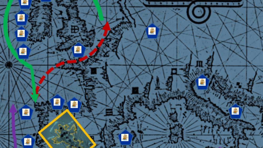 Puertos y rutas europeas conectadas a la singladura de la Gran Armada Invencible de 1588.
