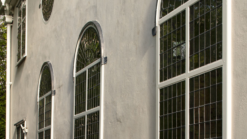 Rear aspect of the Ipswich Unitarian Meeting House showing the beautiful windows