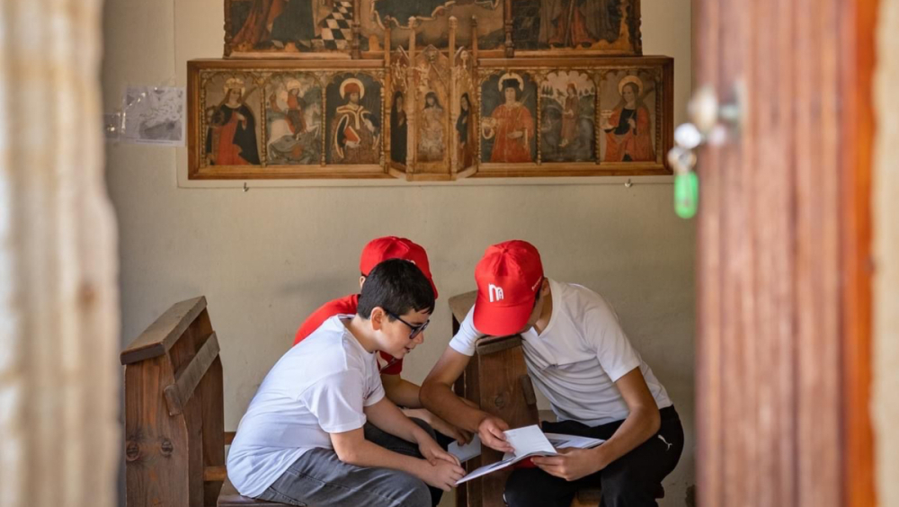 Volunteers study in the monument