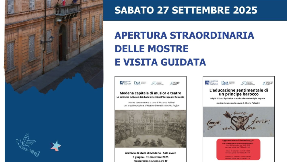 Giornate Europee del Patrimonio 2025 - Apertura straordinaria dell'Archivio di Stato di Modena
