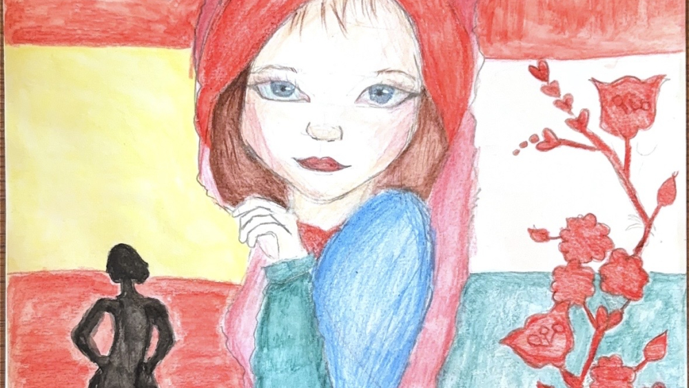 Sara Blaha - 10 years old - Drawing that shows herself within the two countries she used to live and lives now
