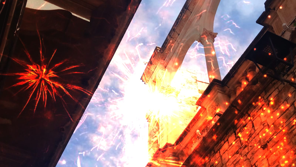 Foto di elementi architettonici del Palazzo Sylos Calò, modificate utilizzando la tecnica della “sovraimpressione”, 