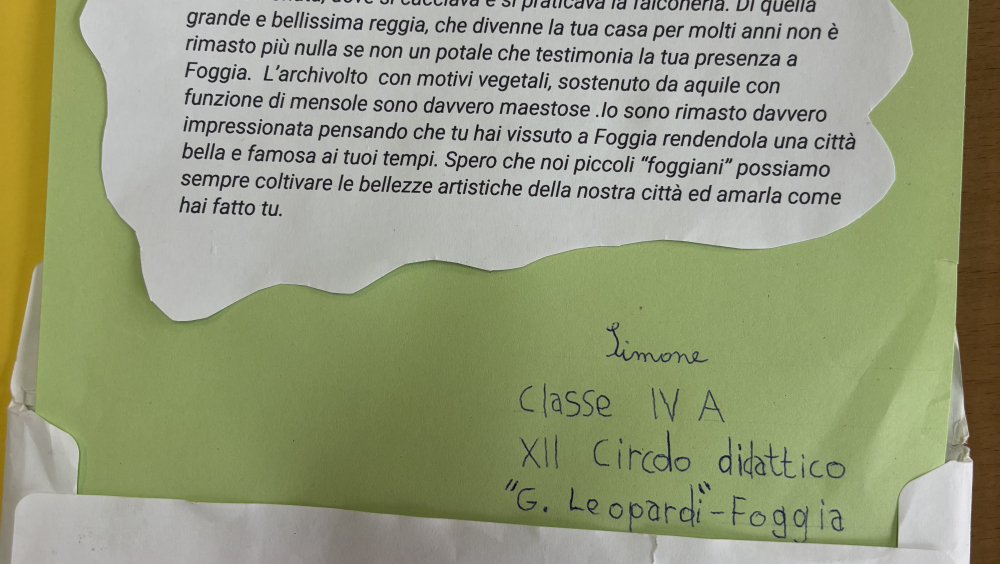 Lettera scritta a Federico II da un bambino della classe.