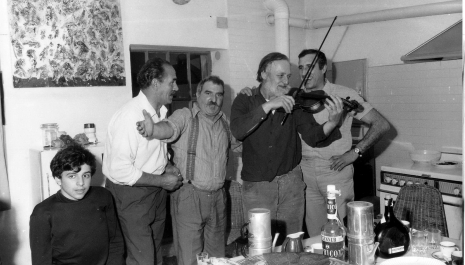 Asger Jorn insieme a F. Salino, E. Salino, G. Poggi e Berto Gambetta, Albissola Marina 1970 - Festa della capra.jpg