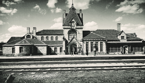 General view  of the Railway Station Building  in Sigulda. 1930s.  Photographer  Krišjānis Vīburs