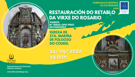 Cartel anunciador charla y visita iglesia de Sta. Mariña de Folgoso do Courel