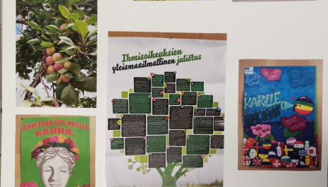 Otimme valokuvia, tulostimme ne ja liimasimme kollaasiksi.