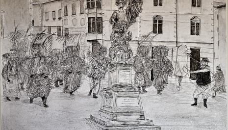 črna risba na papir, 100 x 140 cm