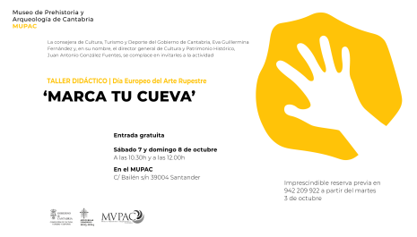 cartel del taller "MARCA TU CUEVA" en el MUPAC
