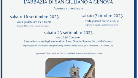 ABBAZIA DI SAN GIULIANO A GENOVA: Concerto e apertura straordinaria GIORNATE EUROPEE DEL PATRIMONIO 2023