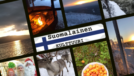 Tähän kuvakollaasiin sisällytimme erilaisia kuvia meidän maamme kulttuurista. Maisemia, eläimiä sekä ruokakulttuuria. Suomi on monimuotoinen maa ja maailman onnellisin myös! Alhaalla on kuva Helsingin Tuomiokirkosta. Suomen maisemasta olemme ottaneet monta hienoa kuvaa ja osa on otettu Rukalta, joka on laskettelukeskus ja se sijaitsee Kuusamossa. Lapista puheenollen, siellä asuu myös paljon poroja jotka vaeltelevat Lapin hienoissa maisemissa. Yhdessä kuvassa on myös hilloja tai lakkoja, joita voi kerätä syk