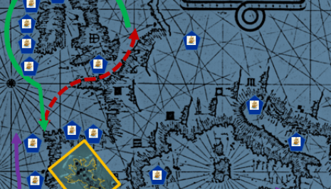 Puertos y rutas europeas conectadas a la singladura de la Gran Armada Invencible de 1588.
