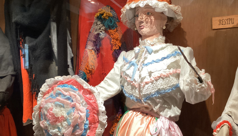 Vitrina en la que se expone el traje de madama. 