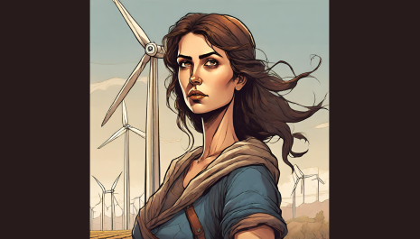 An image of Molina in front of wind turbines