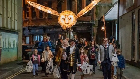 Town Crier and Mayor lead the lantern parade