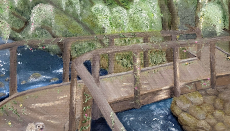 Artwork: A dog leading you into the forest.