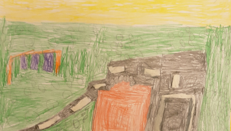 A child's drawing of a cottage 